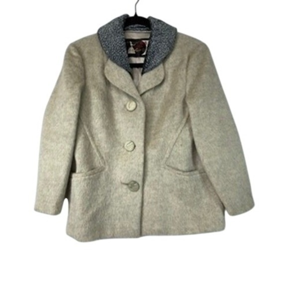 Vintage Jamfair Wool Coat Boucle Collar Beige‎ Winter Jacket Women's M/L